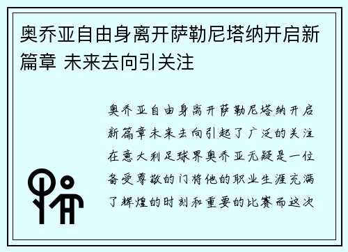 奥乔亚自由身离开萨勒尼塔纳开启新篇章 未来去向引关注 奥乔亚自由身离开萨勒尼塔纳开启新篇章 未来去向引关注
